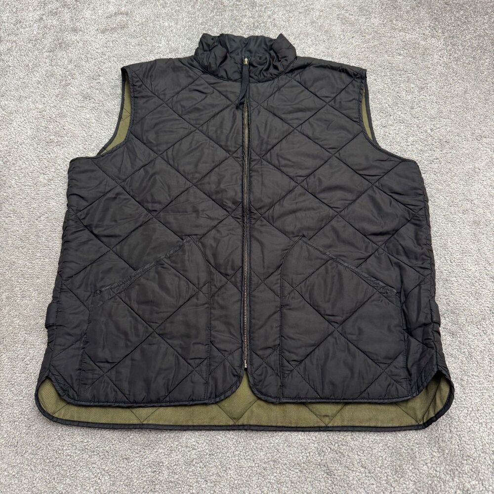 J.Crew Quilted Diamond Puffer Vest Mens Large Black Green Full Zip Lightweight